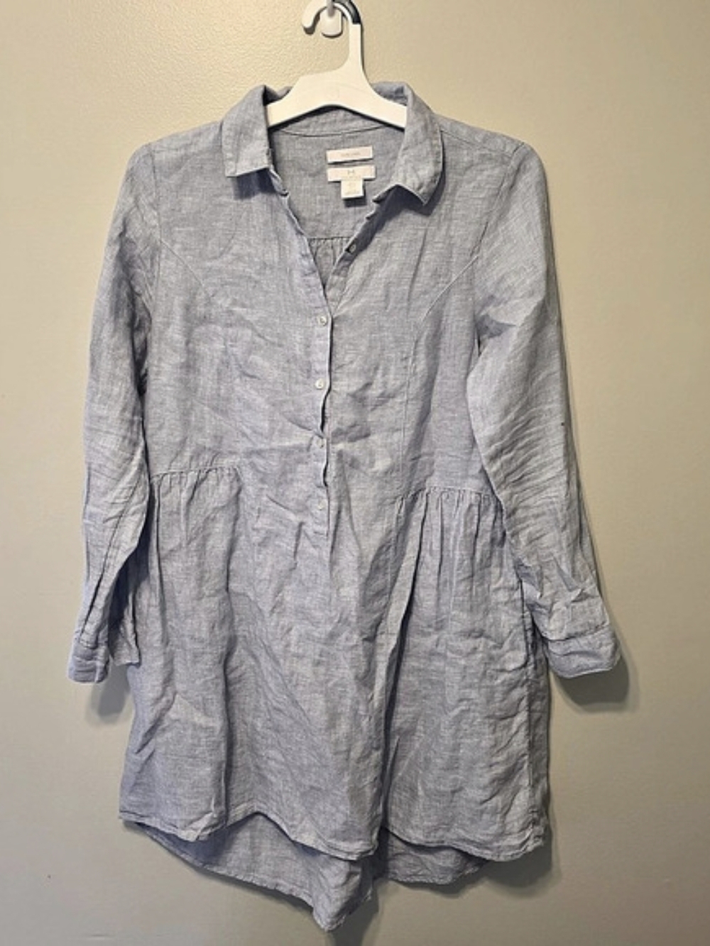 Halston 100% Linen Long Sleeve Shirt Dress Blue Size 6